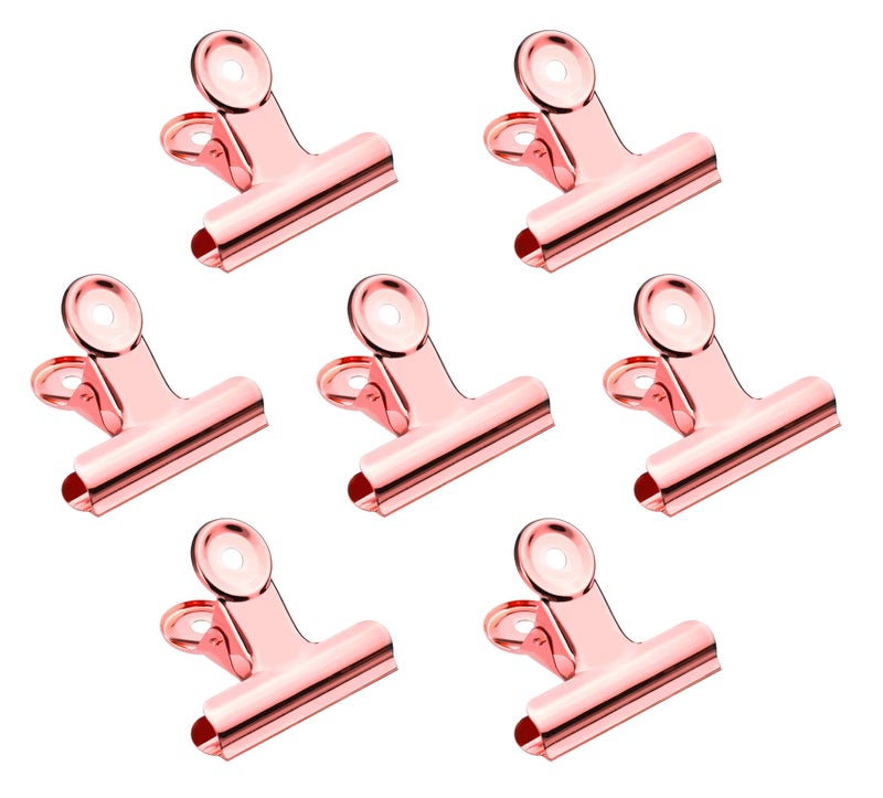 20 Pack 2 Inch Polished Steel Clips, Metal Bulldog Binder Clips, Large Hinge Paper Clips Clamps for Food Bags, Pictures Photos, Art Crafts, Home Office Supply (Rose Gold)
